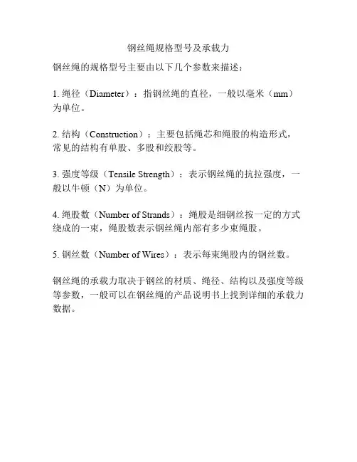 钢丝绳规格型号及承载力