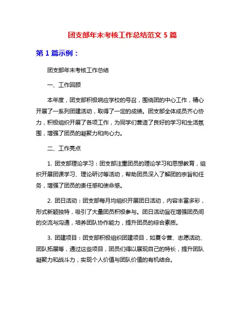 团支部年末考核工作总结范文5篇