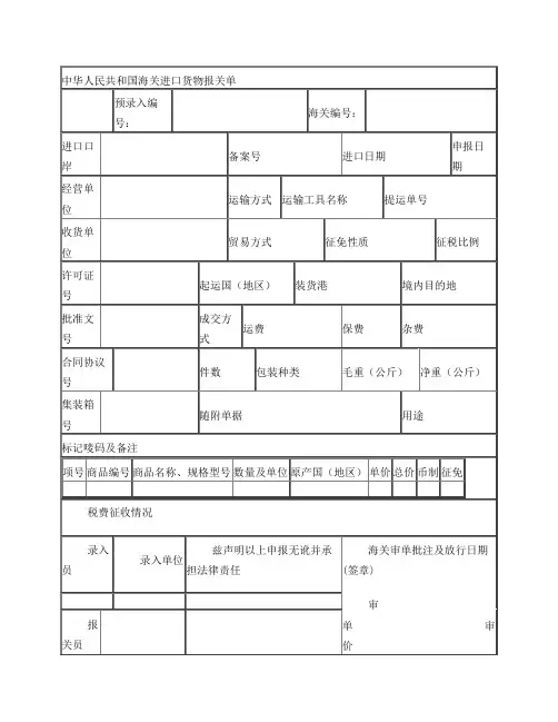 进出口报关单模板