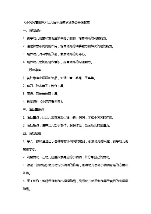 《小洞洞看世界》幼儿园中班教学活动公开课教案