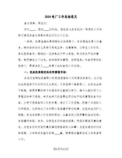 2024电厂工作总结范文(五篇)