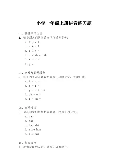 小学一年级上册拼音练习题
