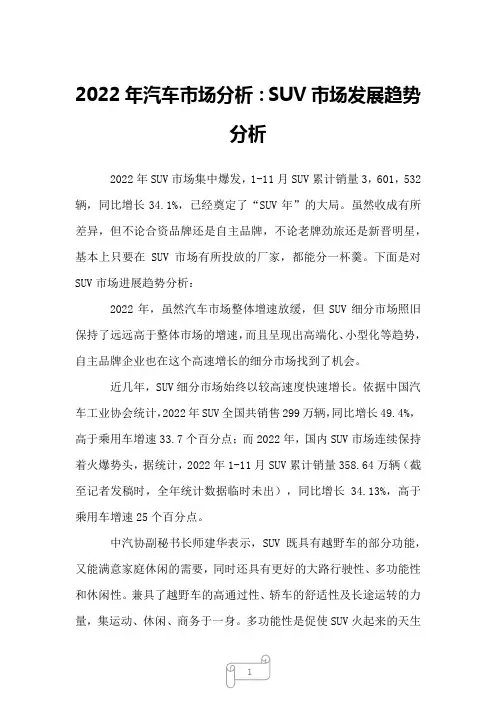 2022年汽车市场分析：SUV市场发展趋势分析