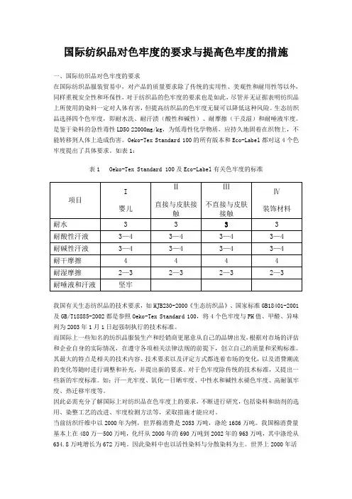 国际纺织品对色牢度的要求与提高色牢度的措施
