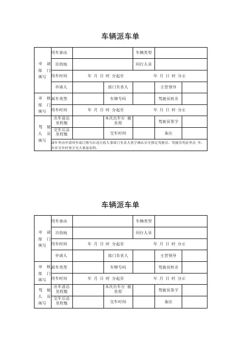 行政人事管理车辆管理表格(内含车辆及驾驶员调度台帐车辆派车单车辆维护维修申请单车辆行驶记录表车辆加油