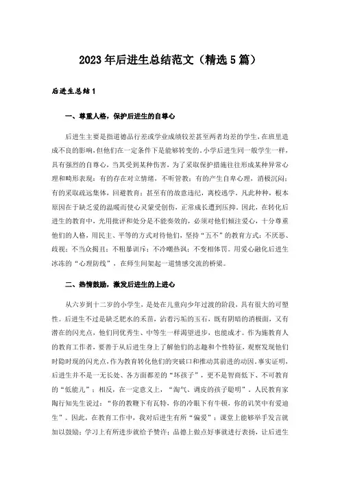 2023年后进生总结范文(精选5篇)