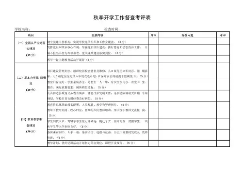 秋季开学工作督查考评表