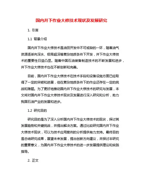 国内井下作业大修技术现状及发展研究