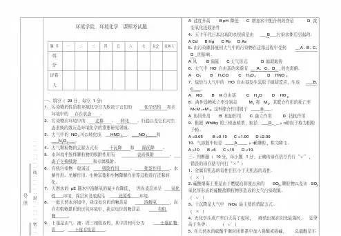 环境化学期末考试题及答案B