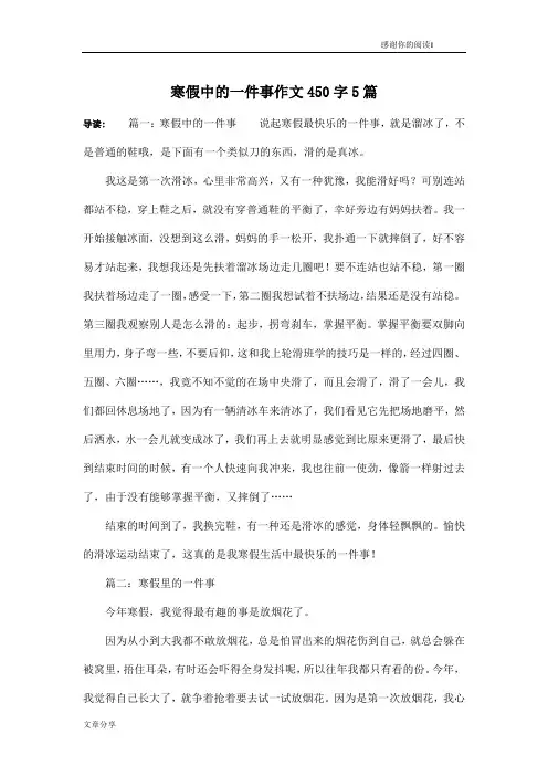 寒假中的一件事作文450字5篇