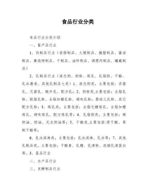 食品行业分类