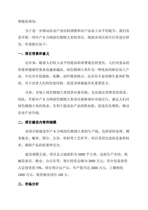 年产6万吨绿色精制大米项目可行性研究报告申请报告