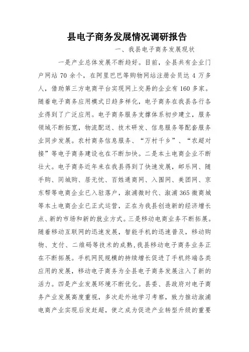 县电子商务发展情况调研报告