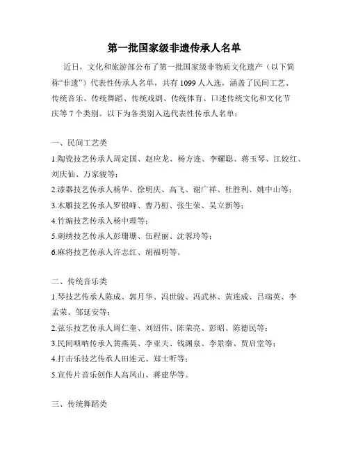 第一批国家级非遗传承人名单