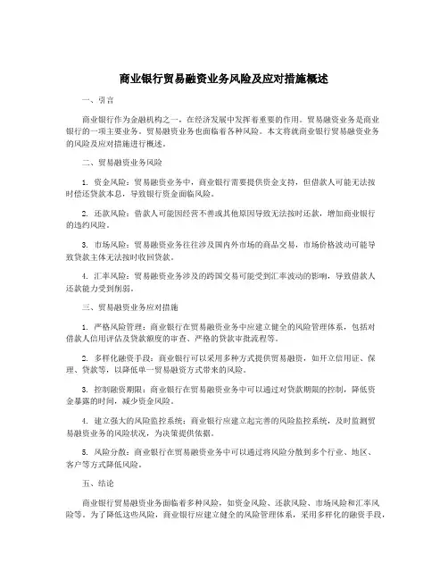 商业银行贸易融资业务风险及应对措施概述