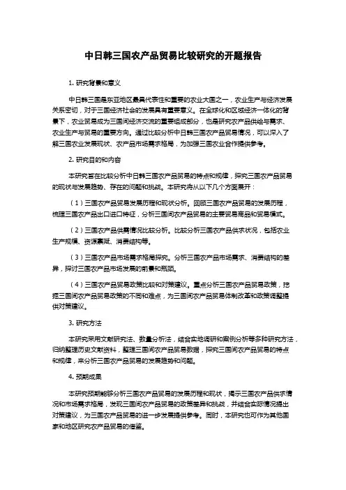 中日韩三国农产品贸易比较研究的开题报告