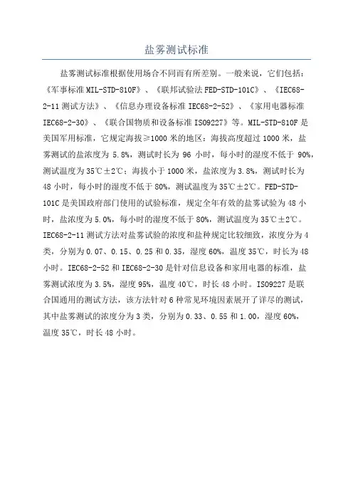 盐雾测试标准