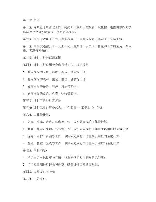 仓库员工计件工资管理制度