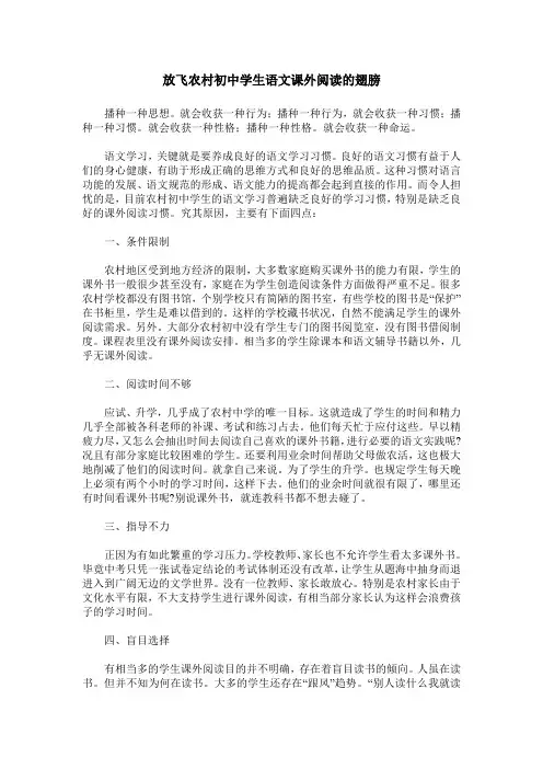 放飞农村初中学生语文课外阅读的翅膀