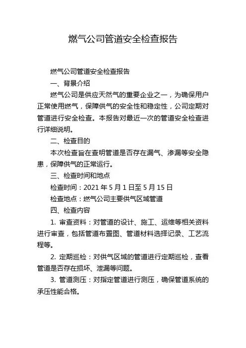 燃气公司管道安全检查报告