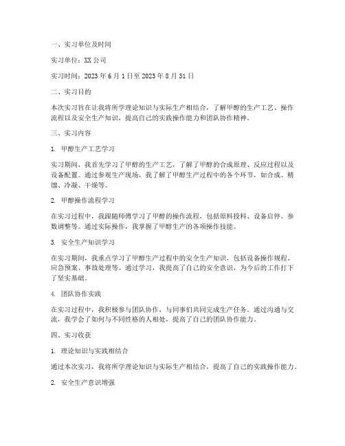 实习报告甲醇