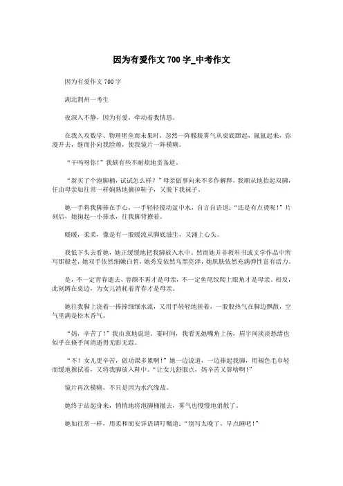 因为有爱作文700字_中考作文.doc