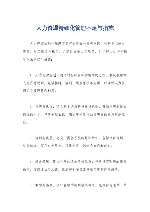 人力资源精细化管理不足与措施