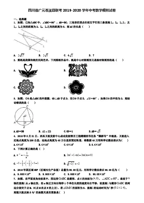 四川省广元苍溪县联考2019-2020学年中考数学模拟试卷