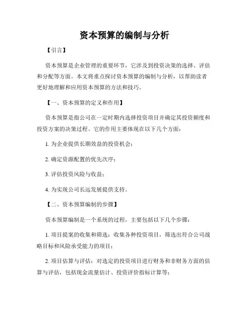 资本预算的编制与分析
