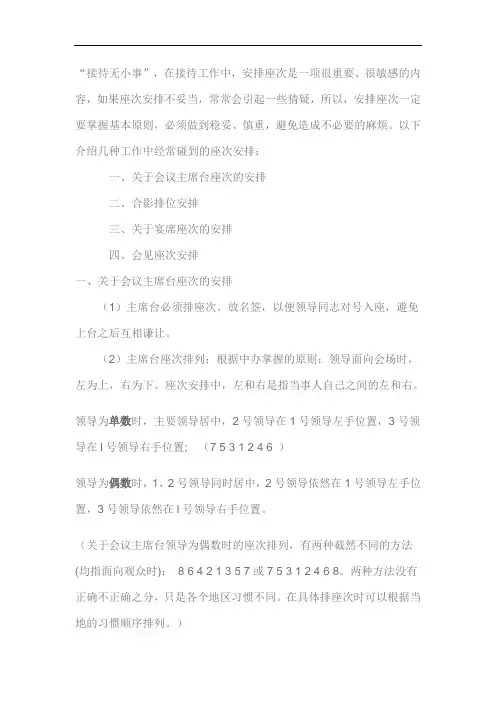 关于主席台,宴请,拍照等活动的座次安排