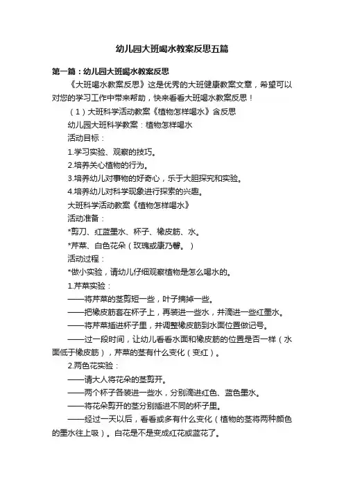 幼儿园大班喝水教案反思五篇