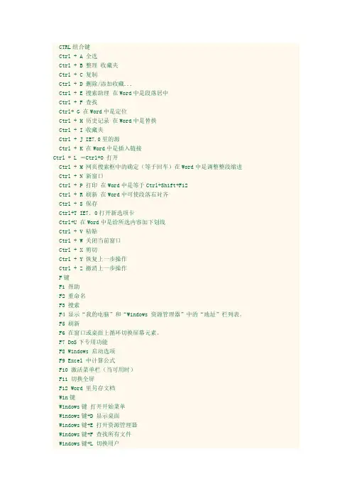 键盘快捷键大全