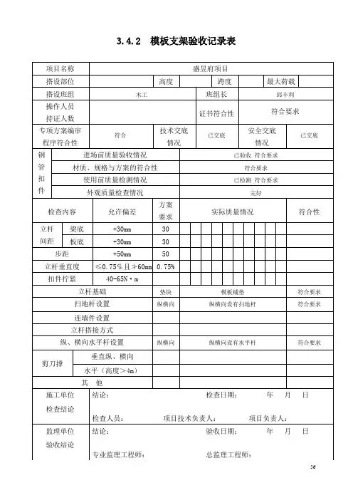 支模架验收表格