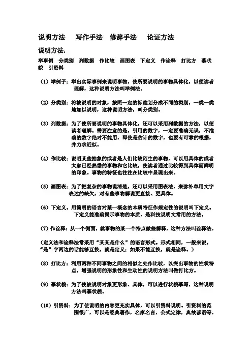 说明方法、写作手法、修辞手法、论证方法作用大总结