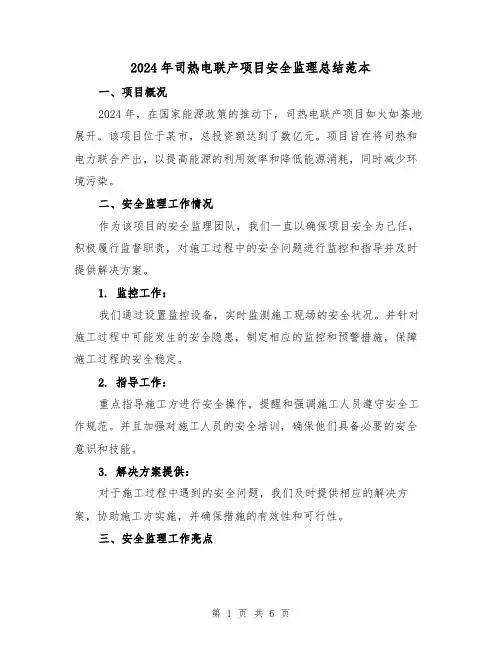 2024年司热电联产项目安全监理总结范本（2篇）