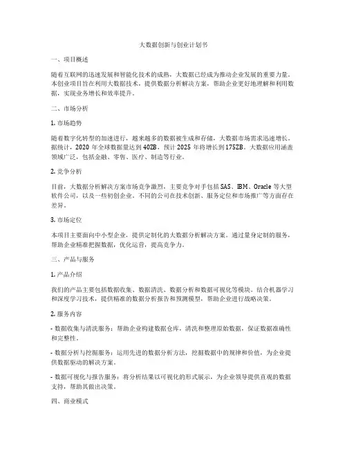 大数据创新与创业计划书
