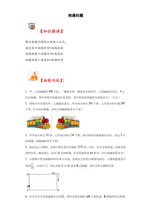 2023-2024学年六年级数学小升初思维拓展培优讲义(通用版)(尖子生培优讲义)相遇问题(知识精讲