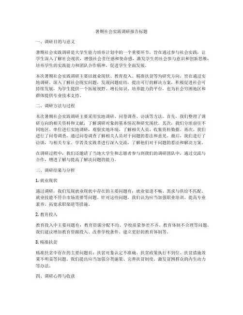 暑期社会实践调研报告标题