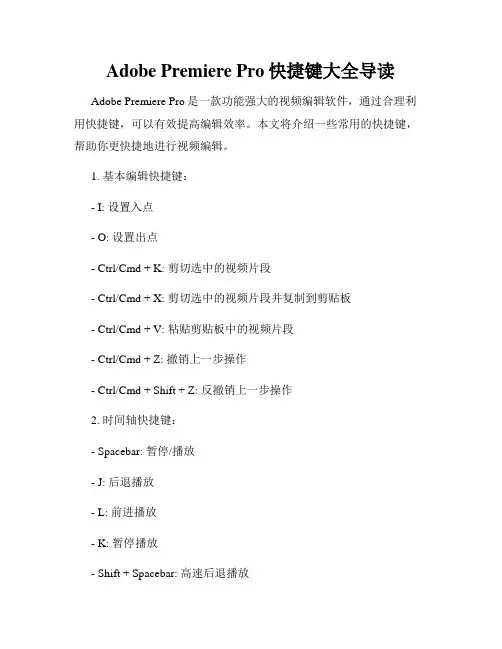 Adobe Premiere Pro快捷键大全导读