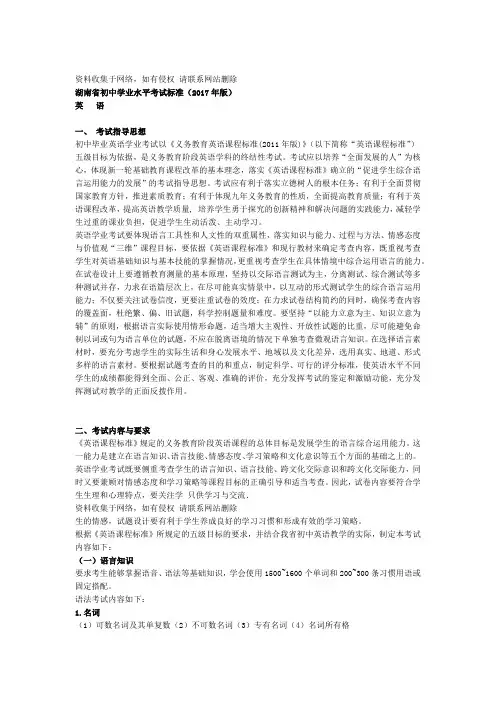 中考大纲 英语长沙