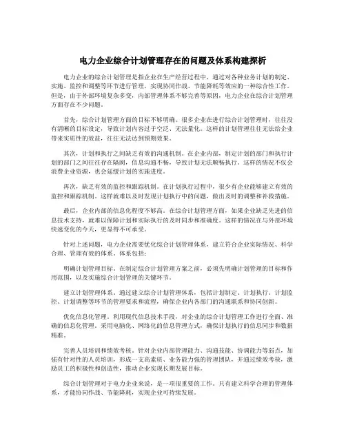 电力企业综合计划管理存在的问题及体系构建探析