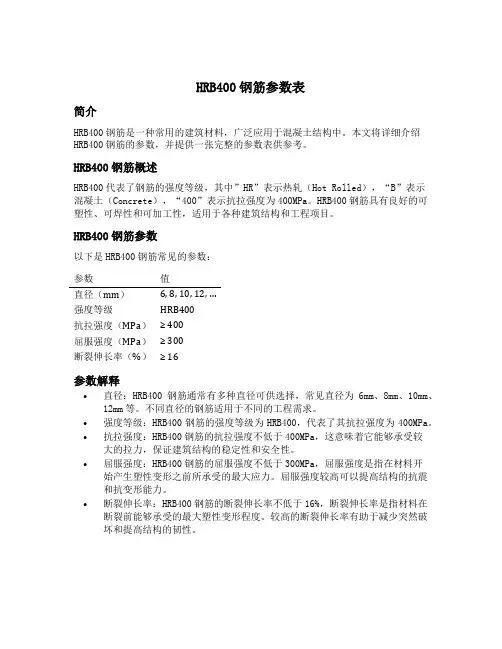 hrb400钢筋参数表