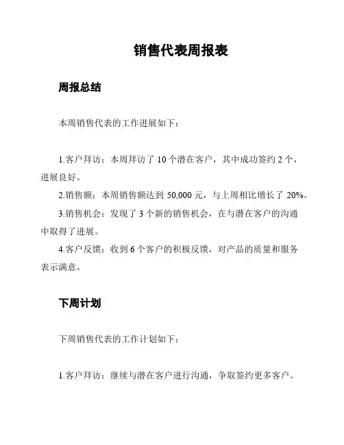 销售代表周报表