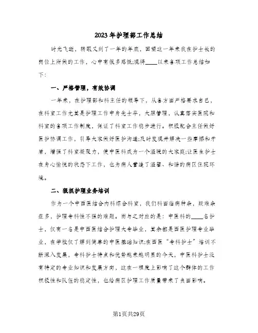 2023年护理部工作总结(8篇)