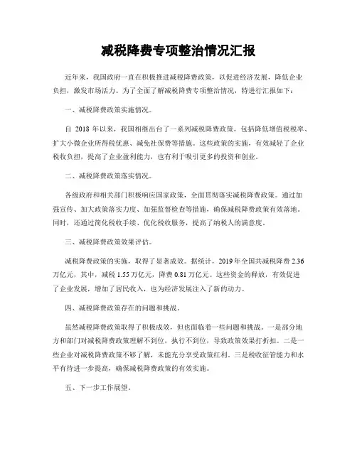 减税降费专项整治情况汇报