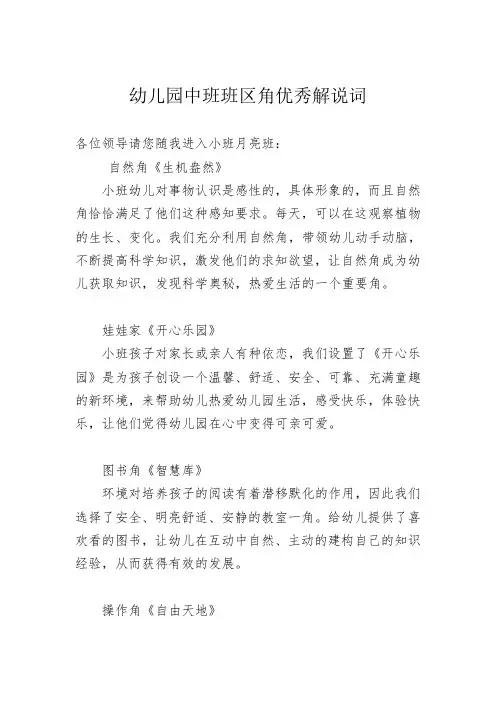 幼儿园中班班区角优秀解说词
