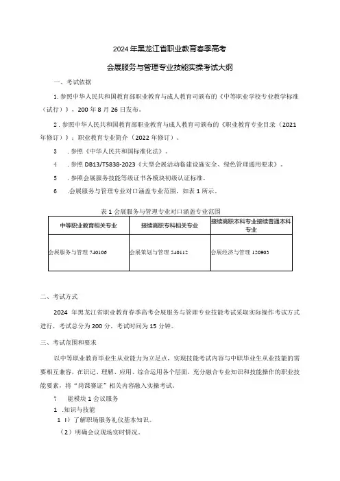 743会展服务与管理专业技能操作考试大纲
