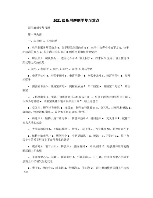 2021级断层解剖学复习重点
