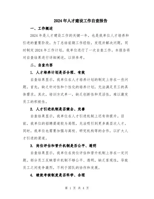 2024年人才建设工作自查报告