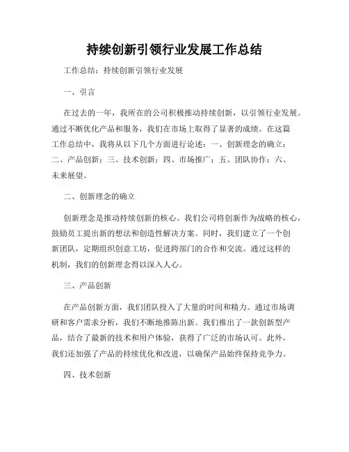 持续创新引领行业发展工作总结